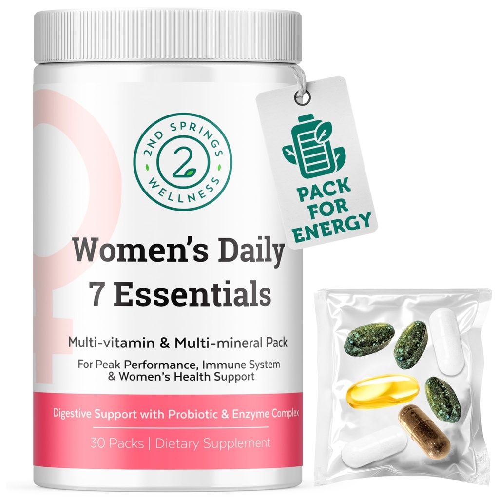 Καθημερινά 7 Essentials Γυναικείο πακέτο βιταμινών -7 Pack Complete Women's Multivitamin Packet with Energy, Μεταβολισμός, ανοσοποιητικό σύστημα, γυναικεία υποστήριξη υγείας με προβιοτικά, More