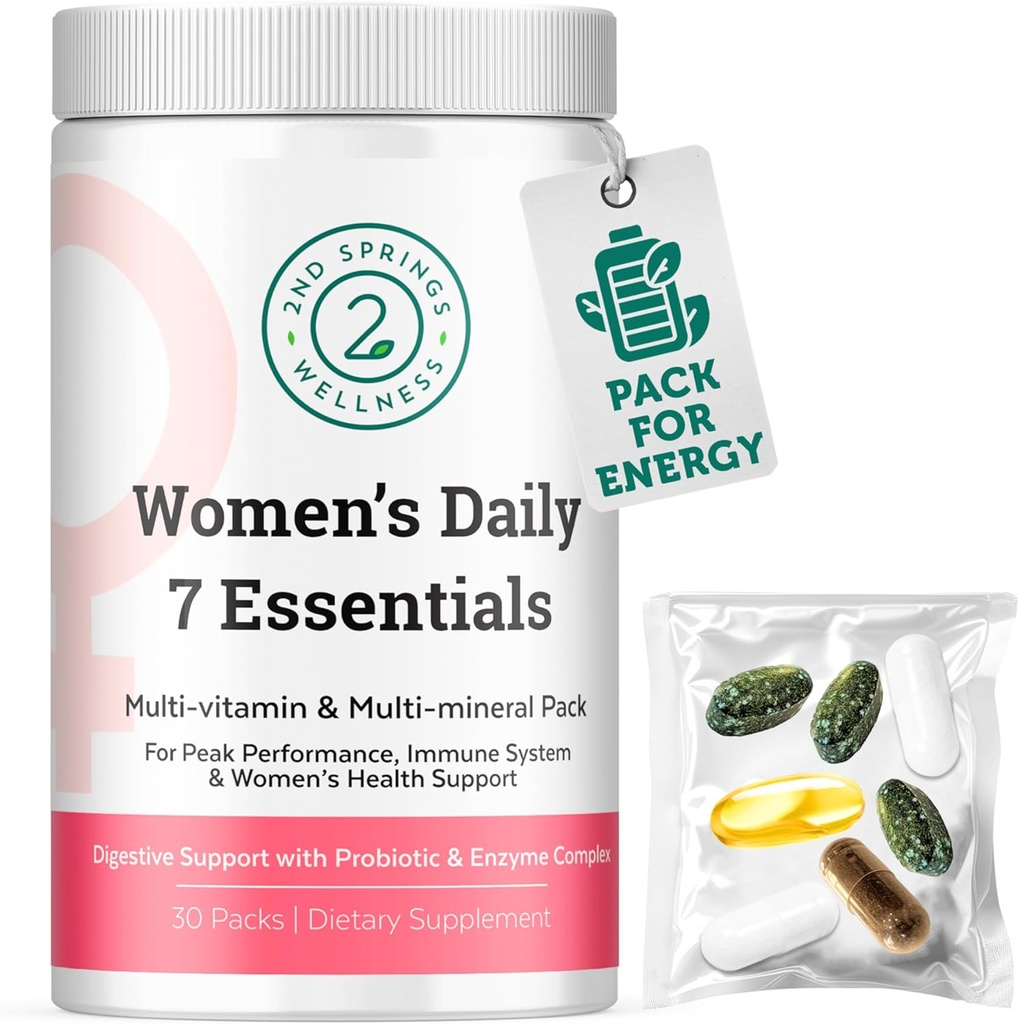 Daily 7 Essentials Women's Vitamin Pack - 7 Pack Tamam Women's Multivitamin Packet with Energy, Metabolism, Immune System, Kadın Sağlığı Probiyotikleri ile Destek, Daha Fazlası