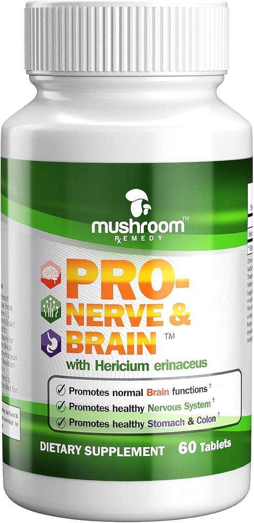 PRO-Nerve & Brain | All-Do Doğal Herbal Supplement for Memory, Nervous System, Stomach, Kolon, Digestive Tract, Klinik olarak Aslan'ın Mane Mushroom Extract, Vegan, Non-GMO, USA Made, 60 Tabletler