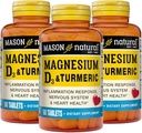 MASON ΦΥΣΙΚΟ μαγνήσιο & βιταμίνη D3 με Turmeric, 180, ημερήσια προσφορά, συμπλήρωμα διατροφής για την καθημερινή υποστήριξη ευεξίας, 60 δισκία (πακέτο των 3)