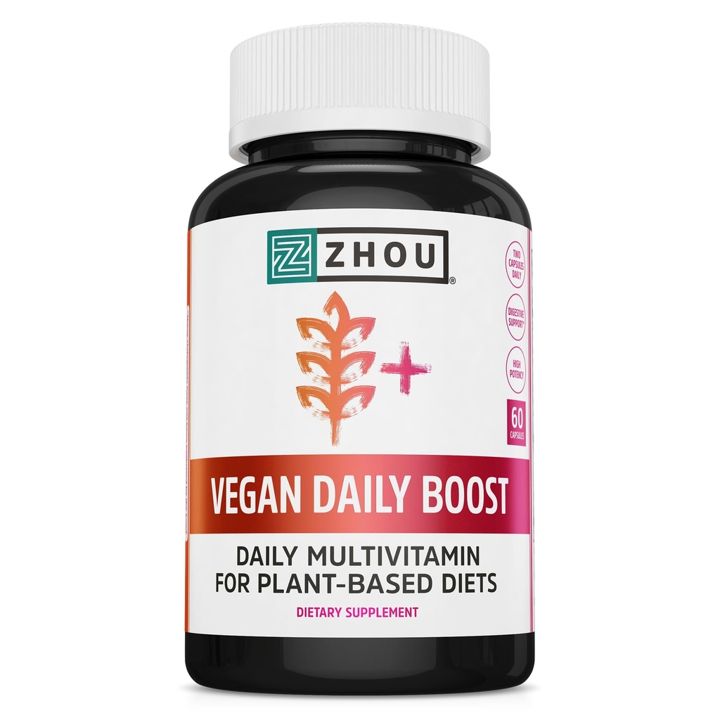 Zhou Vegan Multivitamin for Women & Men, Daily Vegan Supplement, Essential Multi Vitamin with Iron & çinko for Energy, Vitality, Immune Support, & Whole Body Health - 60 Veg Caps