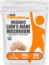 BulkSupplements.com Βιολογικό Mane Mushroom Extract σκόνη - συμπλήρωμα μανιταριών, συμπλήρωμα εγκεφάλου για την υποστήριξη μνήμης και εστίασης - Vegan, 1g ανά υπηρεσία, 500g (1.1 lbs) (πακέτο των 1)