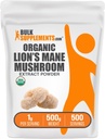 BulkSupplements.com Organik Lion's Mane Mushroom Extract Toz - Mushroom Supplement, Memory and Focus Support - Vegan, 1g per Service, 500g (1.1 lbs) (Pack of 1)