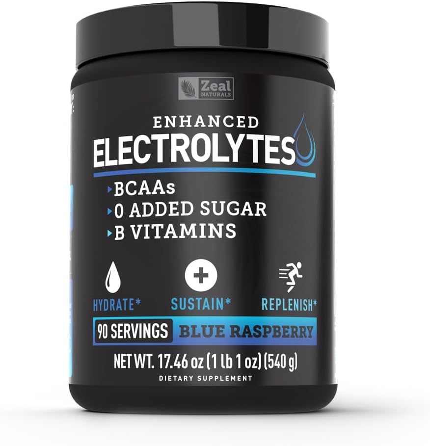 Zeal Naturals Electrolyte Toz Kurtarma İçgörü (90 Hizmetler | Blue Raspberry) w 0 Sugar +BCAAs +B-Vitamins Electrolyte Supplement w Pids çinko & Magnezyum for Hydration - Keto Electrolytes