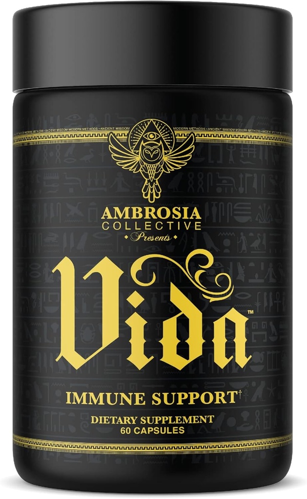 Υποστήριξη ανοσίας Ambrosia Vida, Elderberry, Vitamin C, συμπλήρωμα βιταμίνης D και ψευδαργύρου, Αναμνηστικό ανοσοποιητικού συστήματος (60 κάψουλες)