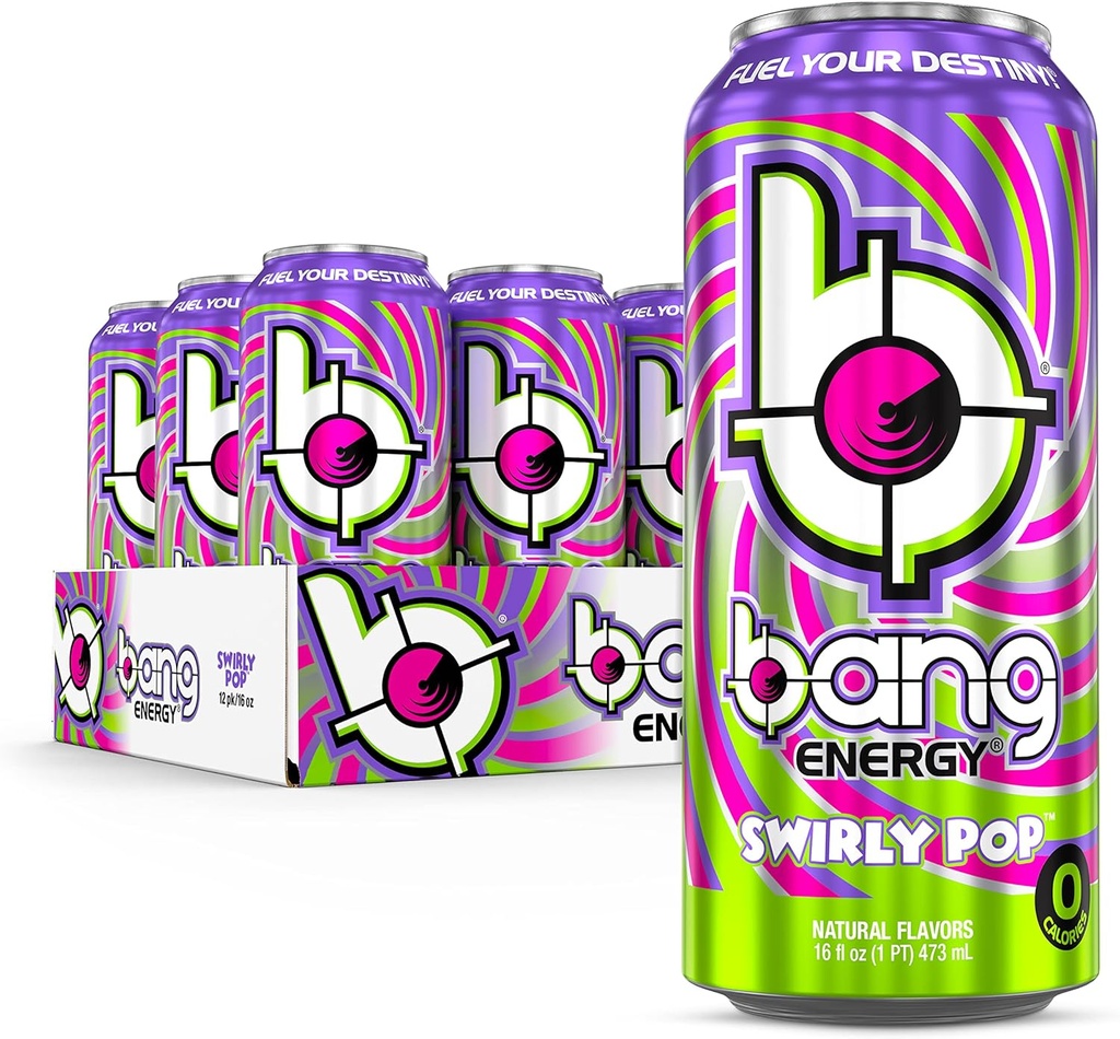 Bang Energy Swirly Pop, Sugar-Free, Energy Drink, 16 Ounce (Pazar 12)