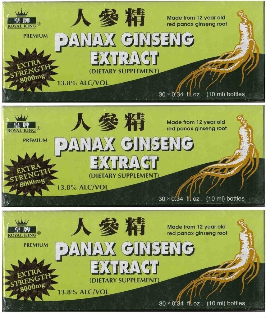 Royal King Panax Ginseng Extract with Alcohol 8000 mg 30 Vial (3 Boxes)