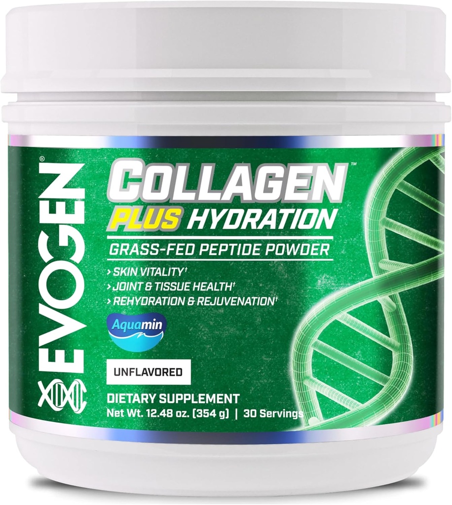 Evogen Collagen Plus Hydration - Grass-Fed Collagen for Women & Men | Collagen, Toz | Collagen Toz Destekleme Skin Vitality, Hydration, Ortak & Tound Health | Unflavored | 30 Hizmet