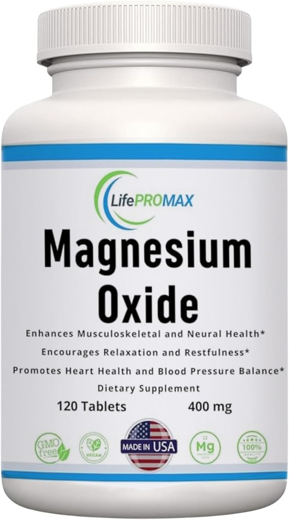 Magnezyum 400 mg [High Potency] Supplement – Oksit Magnezyum for Immune Support, Muscle Recovery, Leg Cramps and Relaxation 120 Tablets