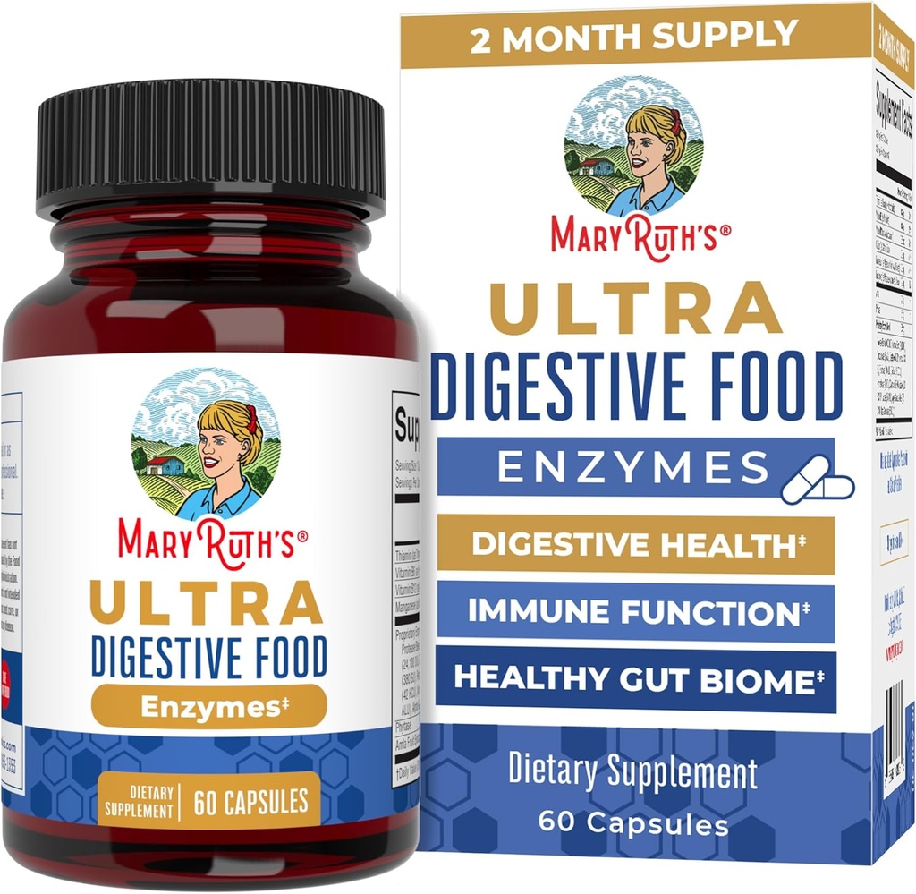 MaryRuth Organics Ultra Digestive Enzymes Capsules | Up to 2 Moon Supply | Supplement for Gut Health Support | Digestion & Immune Support with Amylase | Lipase & Lactase | Vegan | 60 Count