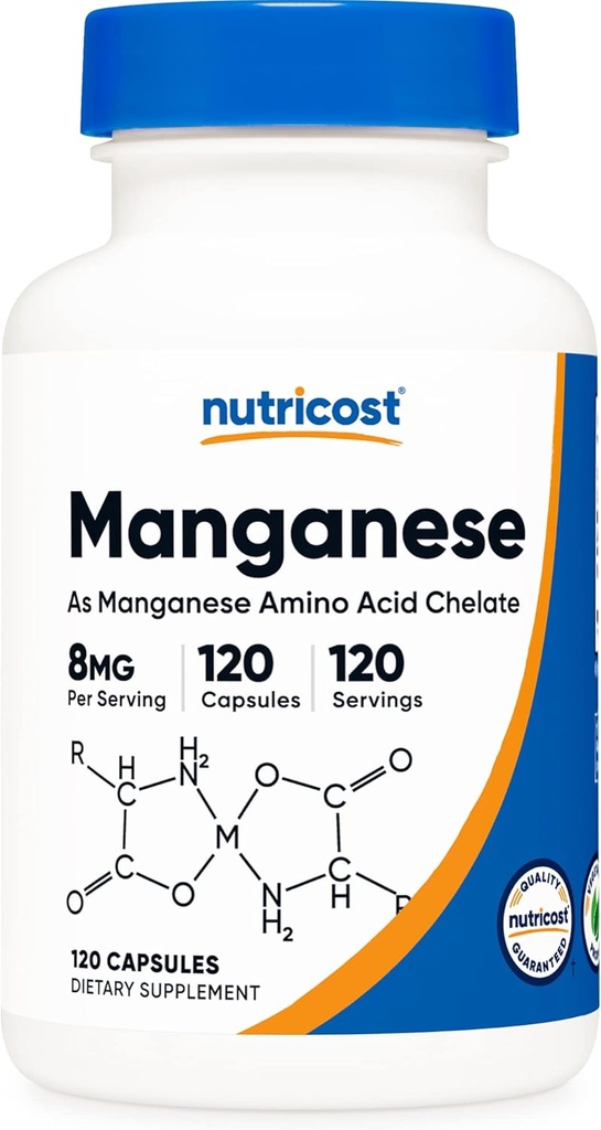 Nutricost Chelated Manganese Supplement 8mg, Amino Asit Chelate, 120 Capsules, 120 Hizmet - Gluten Free, Non-GMO ve Vegetarian Friendly Friendly Friendly