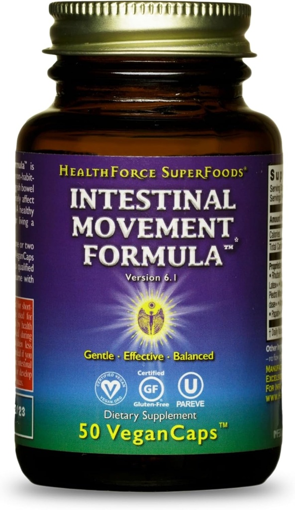 HEALTHFORCE SUPERFOODS Εντεταλμένη Φόρμουλα Κίνησης - Φυσικές Λαξικές Υποστηρίγματα Bowel Κανονικότητα - Όλα-φυσικά συμπλήρωμα πέψης για την υποστήριξη της δυσκοιλιότητας - Χωρίς γλουτένη & Vegan - 50 Caps