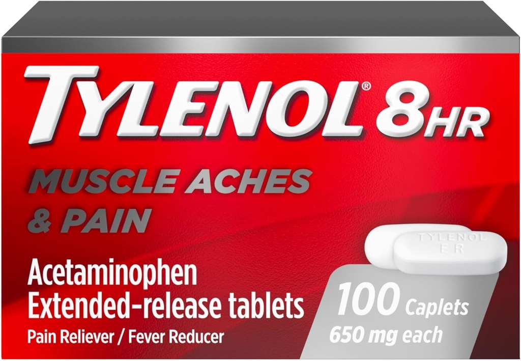 Tylenol 8 Hour Acetaminophen 650 mg Genişletilmiş Yayın Caplets, Fast Acting Bi-Layer Design, Quick & Long Lasting Pain Relief for Muscle, Joint, Back & Arthritis Aches, PlayStation, 100 Count