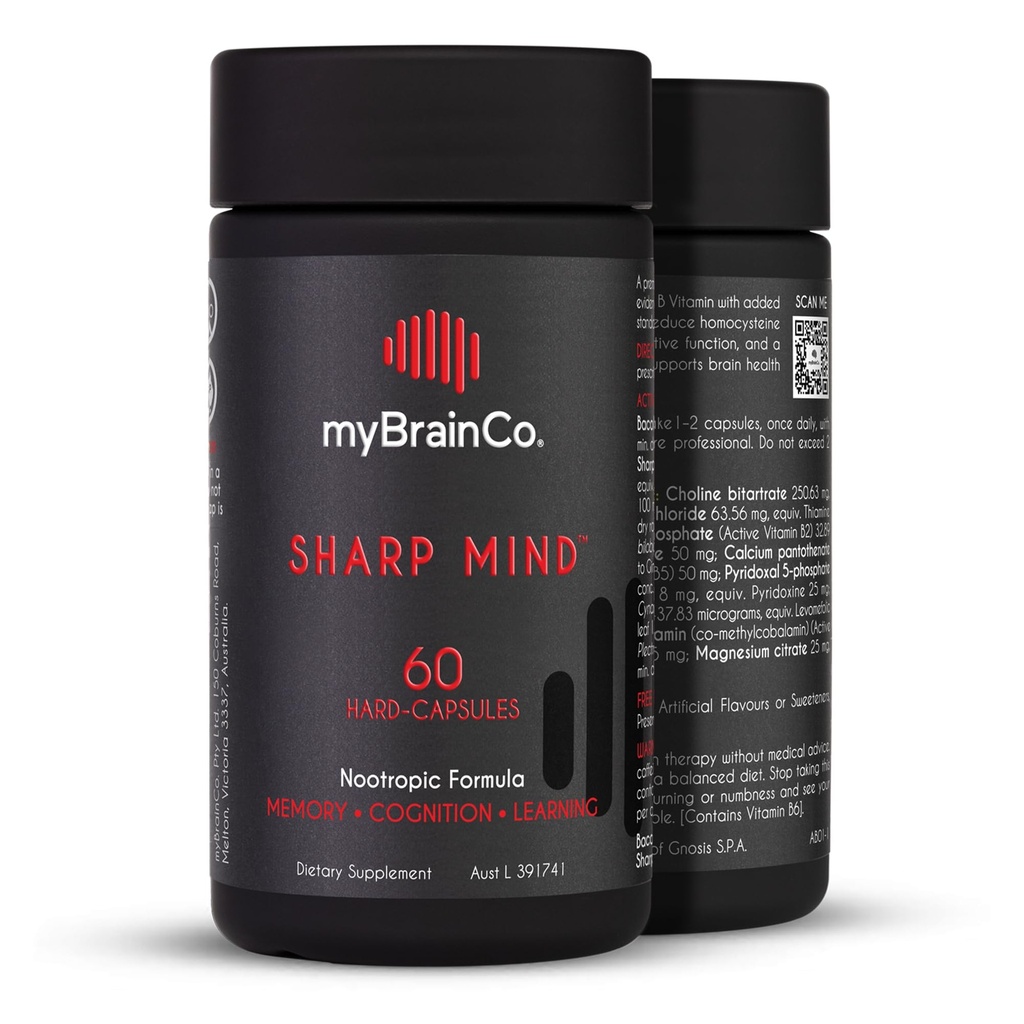 MyBrainCo. Sharp Mind - Nootropic Brain Supplement for Memory & Focus - Adaptogen Herbs & Nootropics to Support Brain Health - Rhodiola, Gingko, Phosphatidylserine ve More (60 Vege-Capsules)
