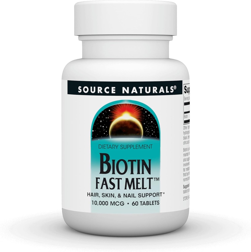 Source Naturals Biotin Fast Melt, Hair Skin ve Nail Desteği *, 10.000 mg - 60 Hızlı Melt Tabletleri