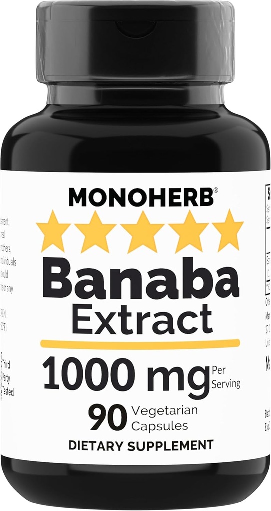 MONOHERB Banaba 1000 mg - 90 Vegetarian Capsules - 2 Corosolic Asit