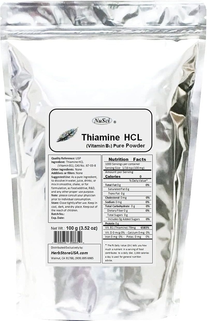 Thiamine HCL Βιταμίνη Β1 Αμιγής ενέργεια σκόνης (100 γραμμάρια (3,52 oz))