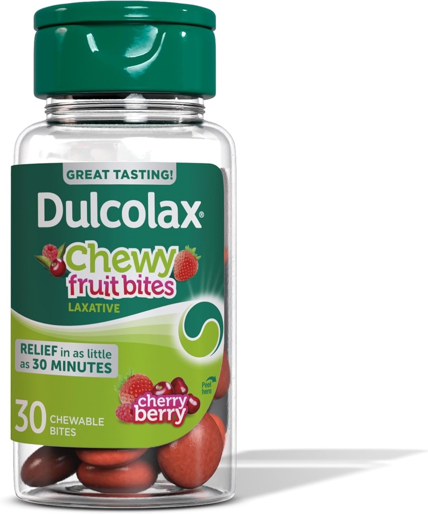 Dulcolax Saline Laxative Chewy Meyve Bites, Fast-Acting Laxative & Gentle Constipation Relief, Cherry Berry Flavor, Magnezyum Hydroxide 600 mg, 30 Count