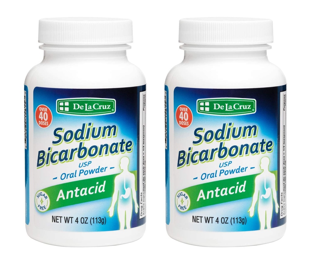 De La Cruz Pure sodyum Bikarbonat Toz – Baking Soda & Baking Toz Atacid for Heartburn & Indigestion – ABD'de Packed - 4 OZ. (2 Şişe)