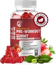 Pure Natural Pre-Workout Gummies Kretine Monohidrat & Green Coffee Bean Extract - Energy, Focus, Endurance Boost, Strawberry Flavor, 60 Gummies