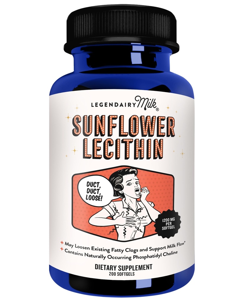 Legendairy Milk Sunflower Lecithin 1200 mg, Lactation Support, Sunflower Lecithin Supplement for Clogged Milk Ducts, Made in USA, 200 Softgels