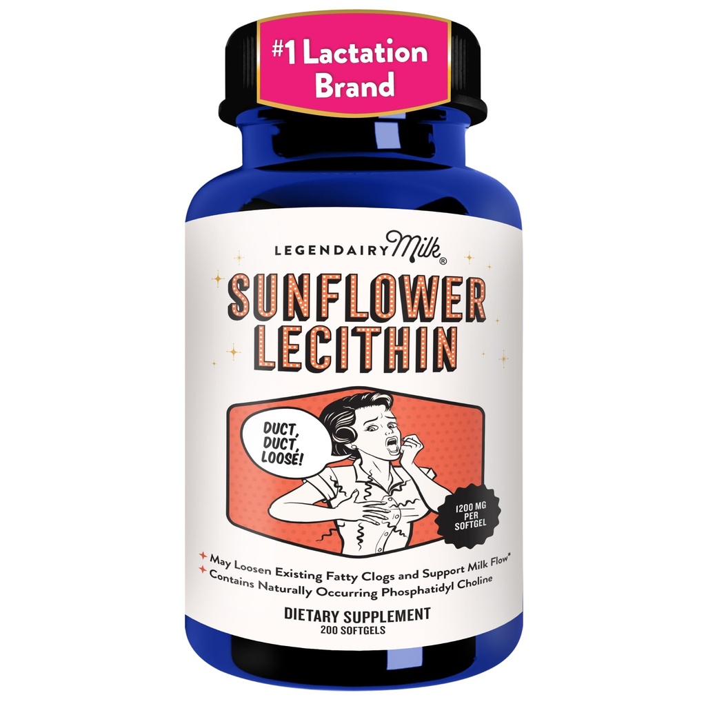 Legendairy Milk Sunflower Lecithin 1200 mg, Lactation Support, Sunflower Lecithin Supplement for Clogged Milk Ducts, Made in USA, 200 Softgels