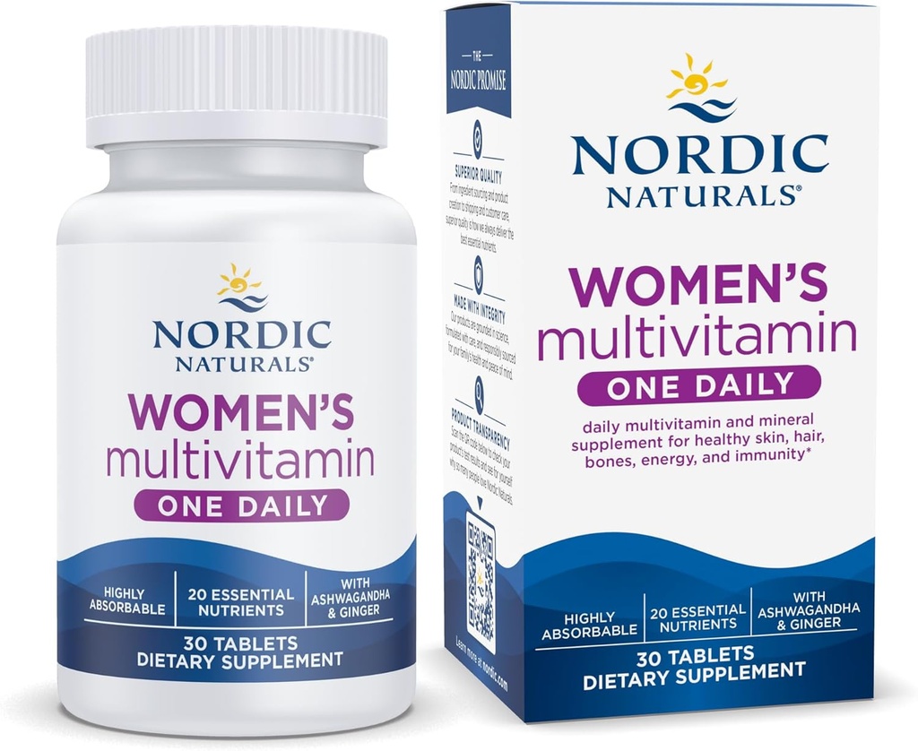 Nordic Naturals Women's Multivitamin One Daily - Skin, Hair, Energy, & Bone Support - Immunity Supplement - 20 Essential Nutrients - 30 Tablet - 30 hizmet - 30 hizmet