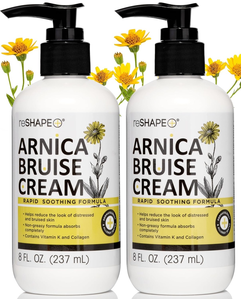 Reshape+ Arnica Munise Relief Topical Cream για τον μελανισμό, το πρήξιμο, και τον αποχρωματισμό στο δέρμα, φυσική φροντίδα του δέρματος Ομοιοπαθητική Arnica Lotion W/Vitamin K, Horse Chestnut, & Collagen, 8 Fl Oz (2-Pack)