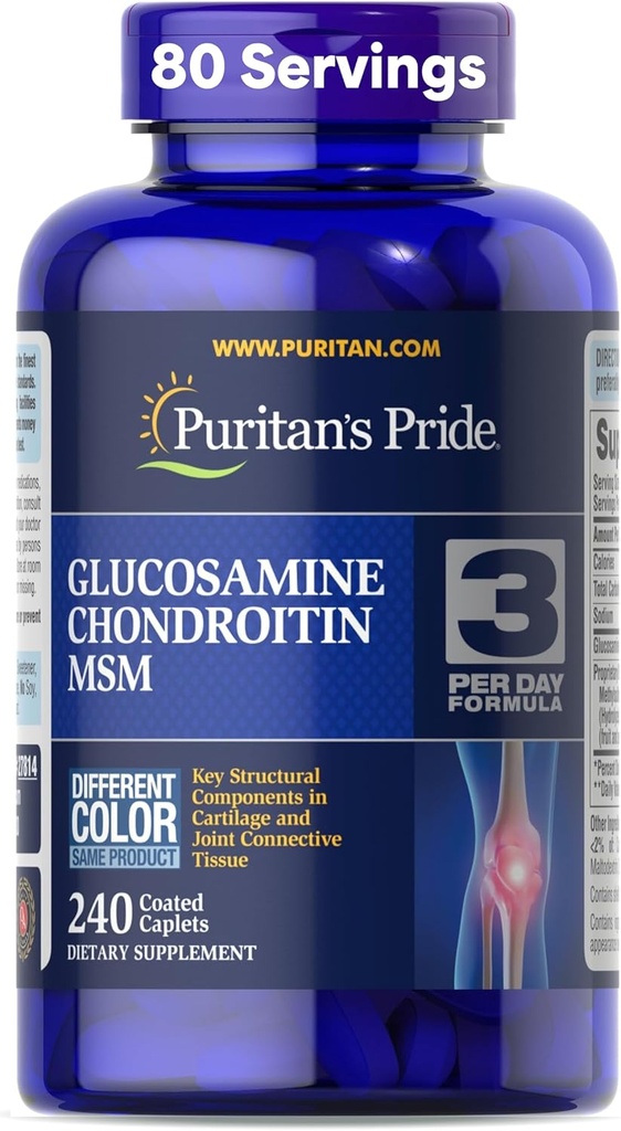 Puritan's Pride Glucosamine Chondroitin MSM Diyetsel Supplement for Joint Health, 240 Kaplamalı Tabletler (Pazarlama değişebilir)