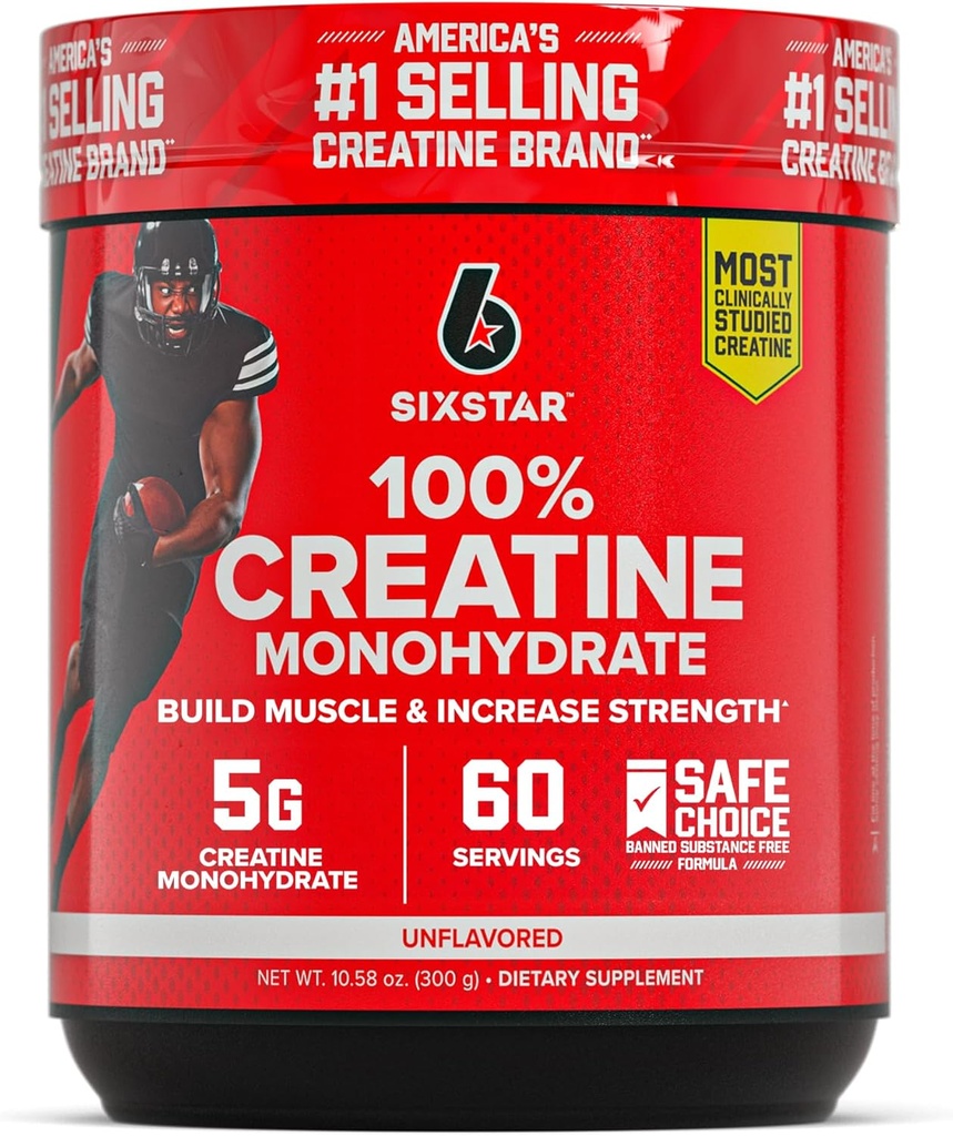 Six Star 100% Kretine Monohidrat Toz - Unflavored Micronizedtine Monohidrat Supplement for Workout Performance, Muscle Building & Strength - Kretine Toz for Women & Men - 60 Hizmetler
