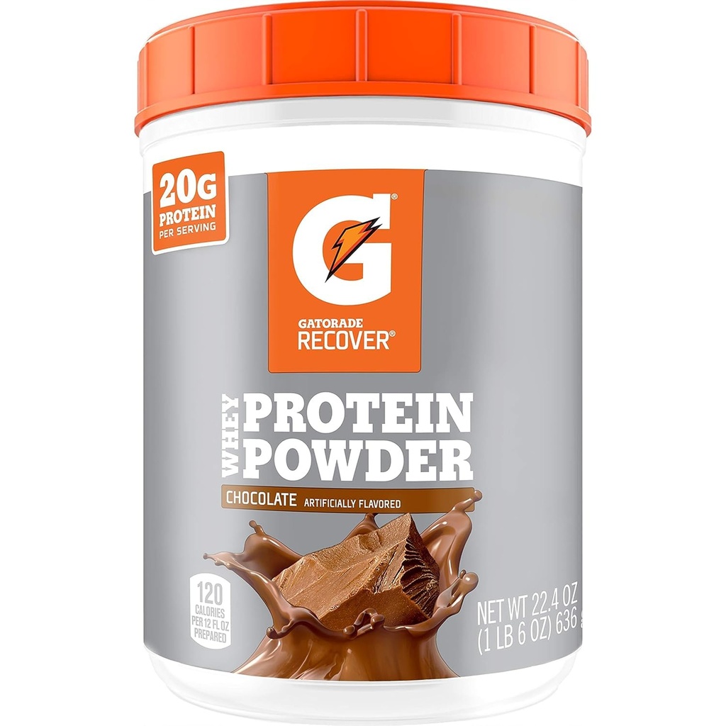 Gatorade Whey Protein Powder, σοκολάτα, 22.4 ουγγιά (20 μερίδες ανά δοχείο, 20 γραμμάρια πρωτεΐνης ανά μερίδα)