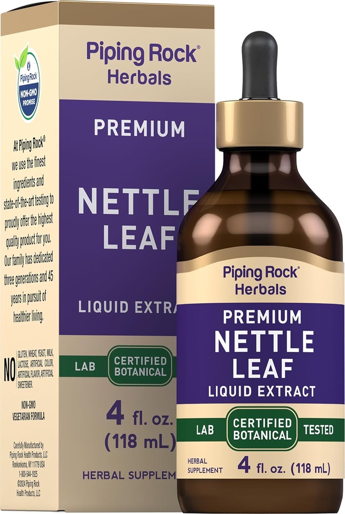 Piping Rock Nettle Leaf Extract | 4 Fl Oz | Premium Liquid | Sertifikalı Herbal Botanical Tincture | Alkol Free Drops | Urtica Dioica | Vegetarian | GMO, Gluten Free Supplement