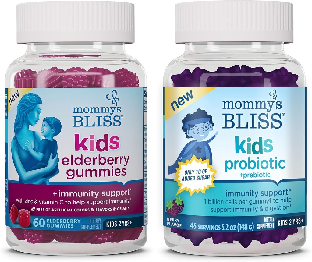 Anne'nin Bliss Kids Elderberry Gummies 60 Kont ( 1) ve Çocuklar Probiyotik + Prebiyotik Gummies 45 (Madde 1), Çocukları Immunity ve Sağlıklı Digestions