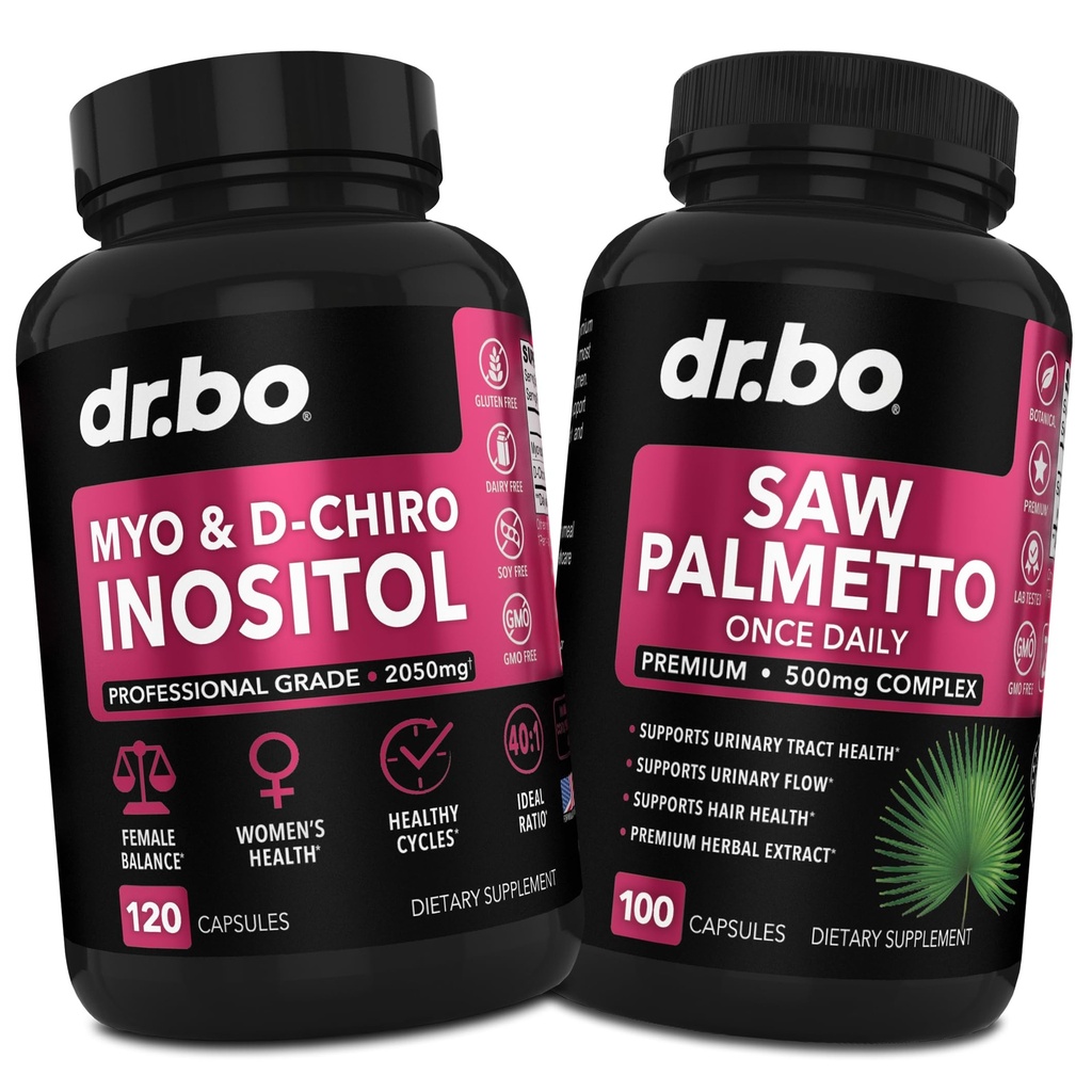 Myo-Inositol & D-Chiro Inositol Saw Palmetto - 40:1 Kadınlar için Hormon Dengesi - Kadın Saç Kayıpları için Kol Palmetto - Erkekleri Desteklemek için Tamamlar