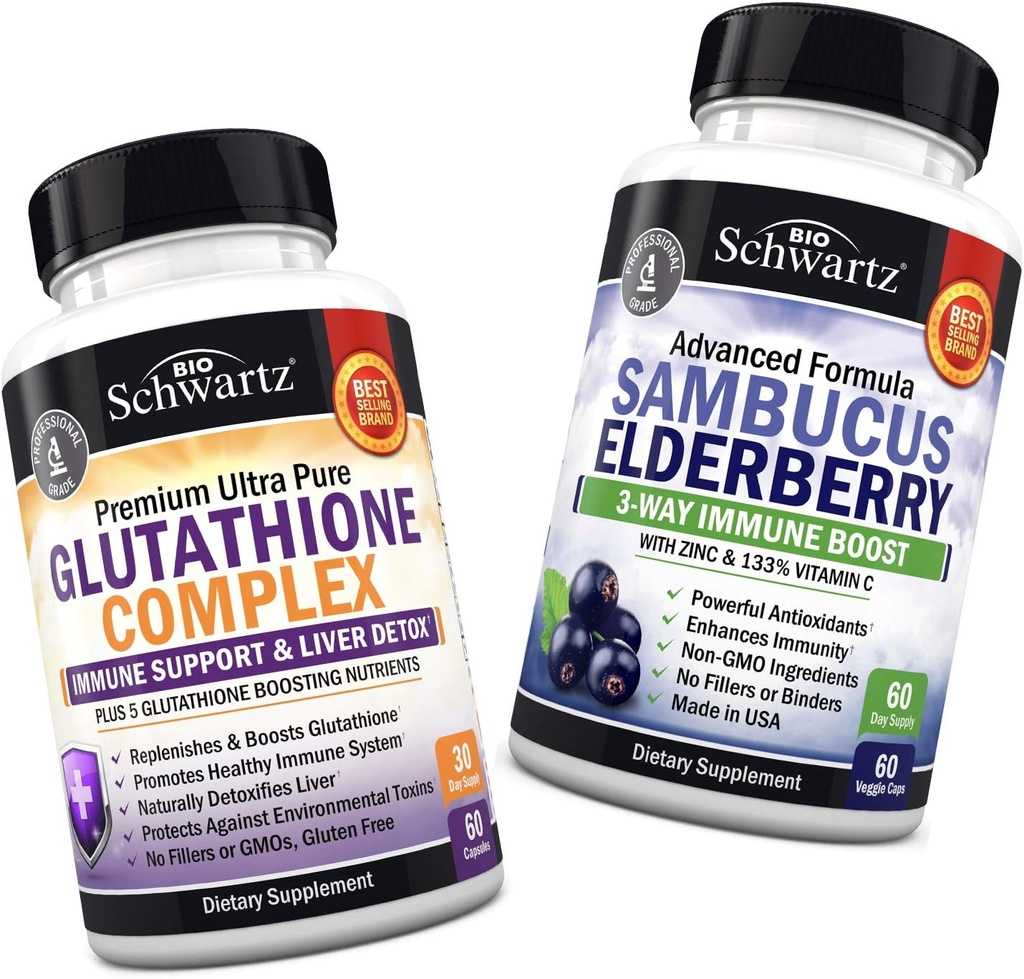 Glutathione ile Süt Butle Ekstraksiyon, C & Quercetin + Sambucus Elderberry Capsules ile çinko & Vitamin C - Doğal Antioksit Formülleri - Liver & Immune Supports Liver & Immune Support