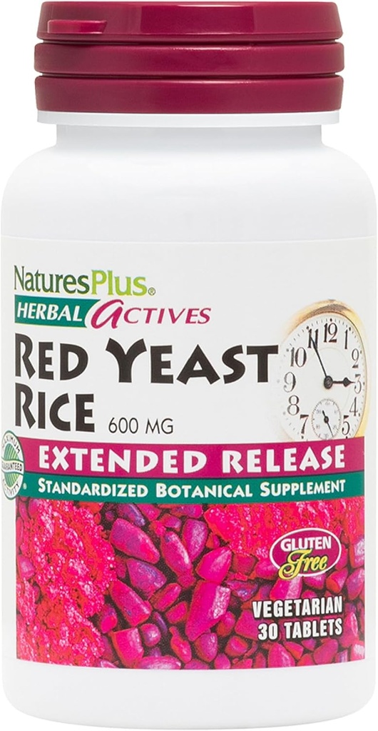 Doğalar Plus Herbal Actives Red Yeast Rice, Genişletilmiş Yayın - 600 mg, 30 Vegan Tablet - Herbal Supplement - Vejetaryen, Gluten-Free - 30 Hizmet