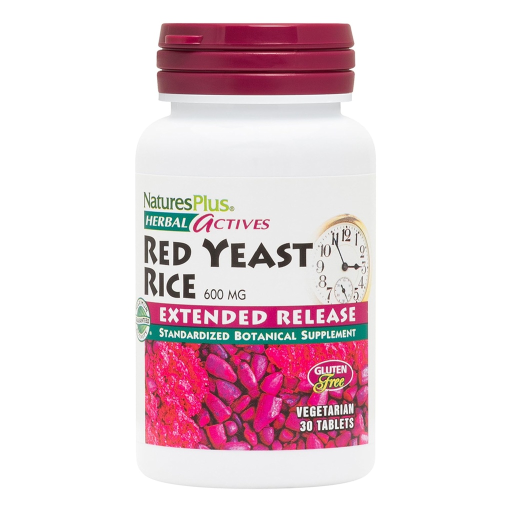 Doğalar Plus Herbal Actives Red Yeast Rice, Genişletilmiş Yayın - 600 mg, 30 Vegan Tablet - Herbal Supplement - Vejetaryen, Gluten-Free - 30 Hizmet