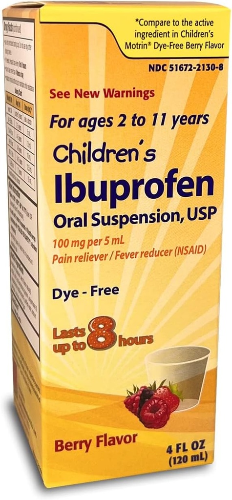 Ibuprofen για παιδιά Taro 100 mg ανά 5 mL, 4 Fl Oz, Pain Reliever και Fever Reucer για ηλικίες 2-11 ετών, Dye-Free, Berry Flavor