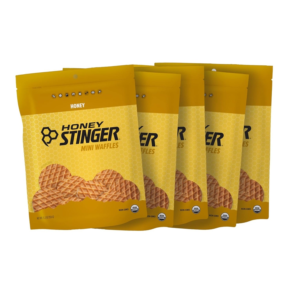 Μέλι Stinger Βιολογικό Mini Waffles Μέλι, Ενέργεια Stroopwafel για την άσκηση, αντοχή και απόδοση, Αθλητική Διατροφή για το σπίτι & Γυμναστήριο, Προ και Post προπόνηση, 5 Τσάντες, 26.5 Ουγγιά