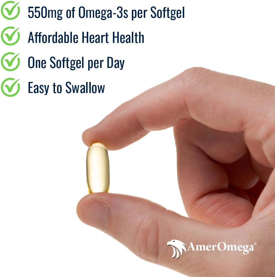 AmerOmega Triglyceride Omega-3 Fish Oil for Heart Health Support - Wild-Caught Alaskan Walleye Pollock - American-Kaynak, American-Made - Non-GMO, Gluten-Free & Dairy-Free - 60 Softgels