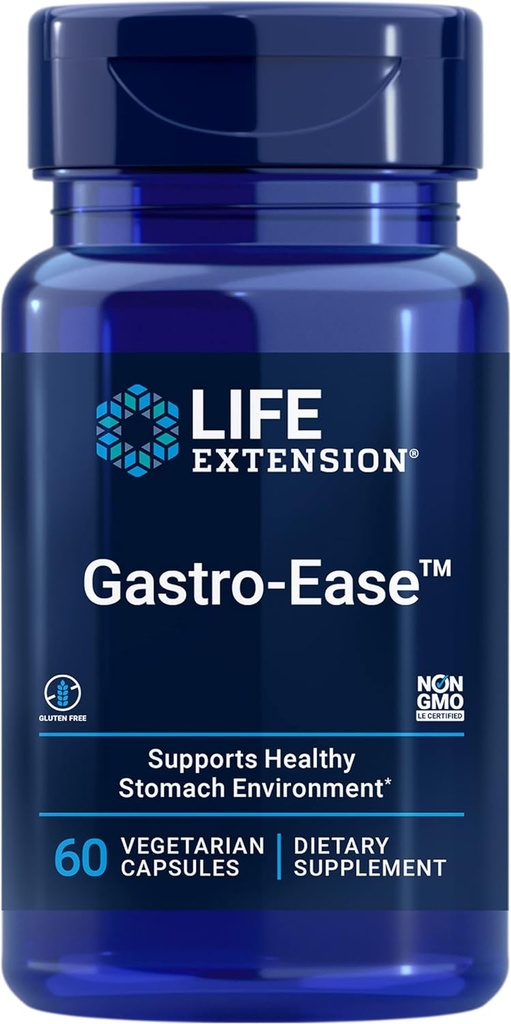Life Extension Gastro-EaseTM, çinko L-carnosine, PylopassTM Lactobacillus reuteri probiyotikleri, Digestion Supplement, Gut Health, Stomach Comfort, Gluten-Free, Non-GMO, Vegetarian, 60 Capsules