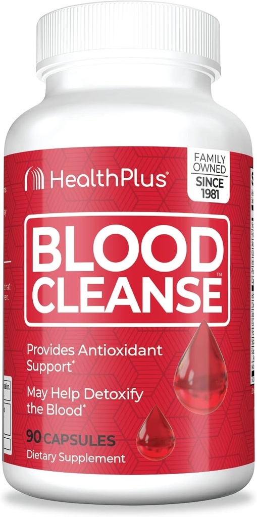 Health Plus Blood Cleanse - Συμπλήρωμα διατροφής - Χωρίς γλουτένη, φυσικά συστατικά βοτάνων (90 κάψουλες, 45 σέρβις)