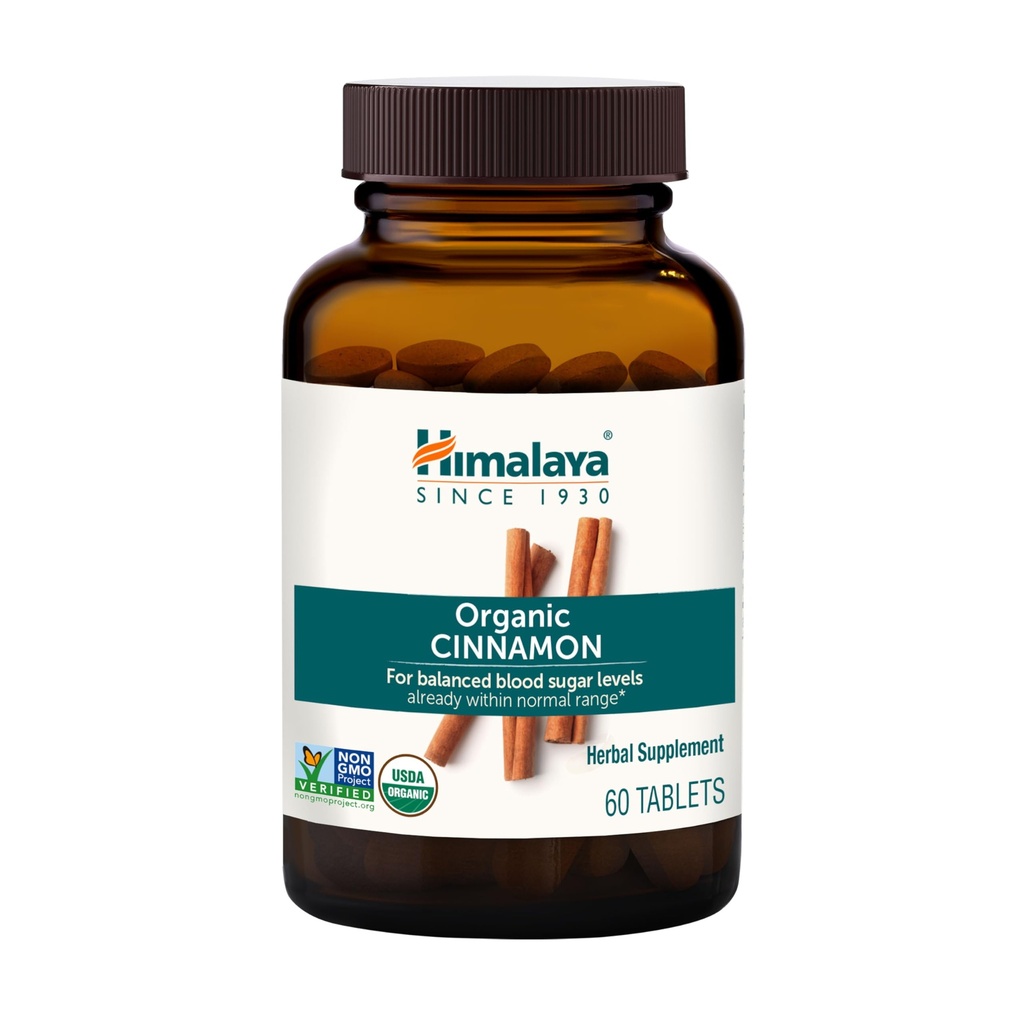Himalaya Organik Cinnamon, 30 Günlük Supply - Herbal Glucose Metabolism Desteği - USDA Organik, Non-GMO, Vegan, Gluten Free, 1100 mg, 60 Tabletler