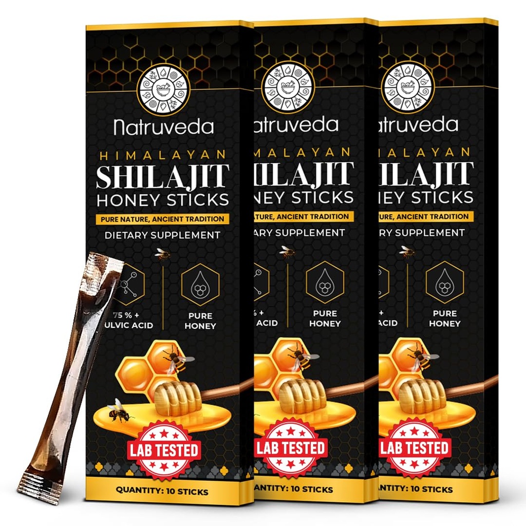 Himalayan Shilajit Honey Sticks for Men & Women - 75%+ Fulvic Acid & Trace Minerals - Ακατέργαστο Μέλι, Saffron & Himalayan Shilajit Resin - Stamina, Performance & Energy Support - (Pack of 30)