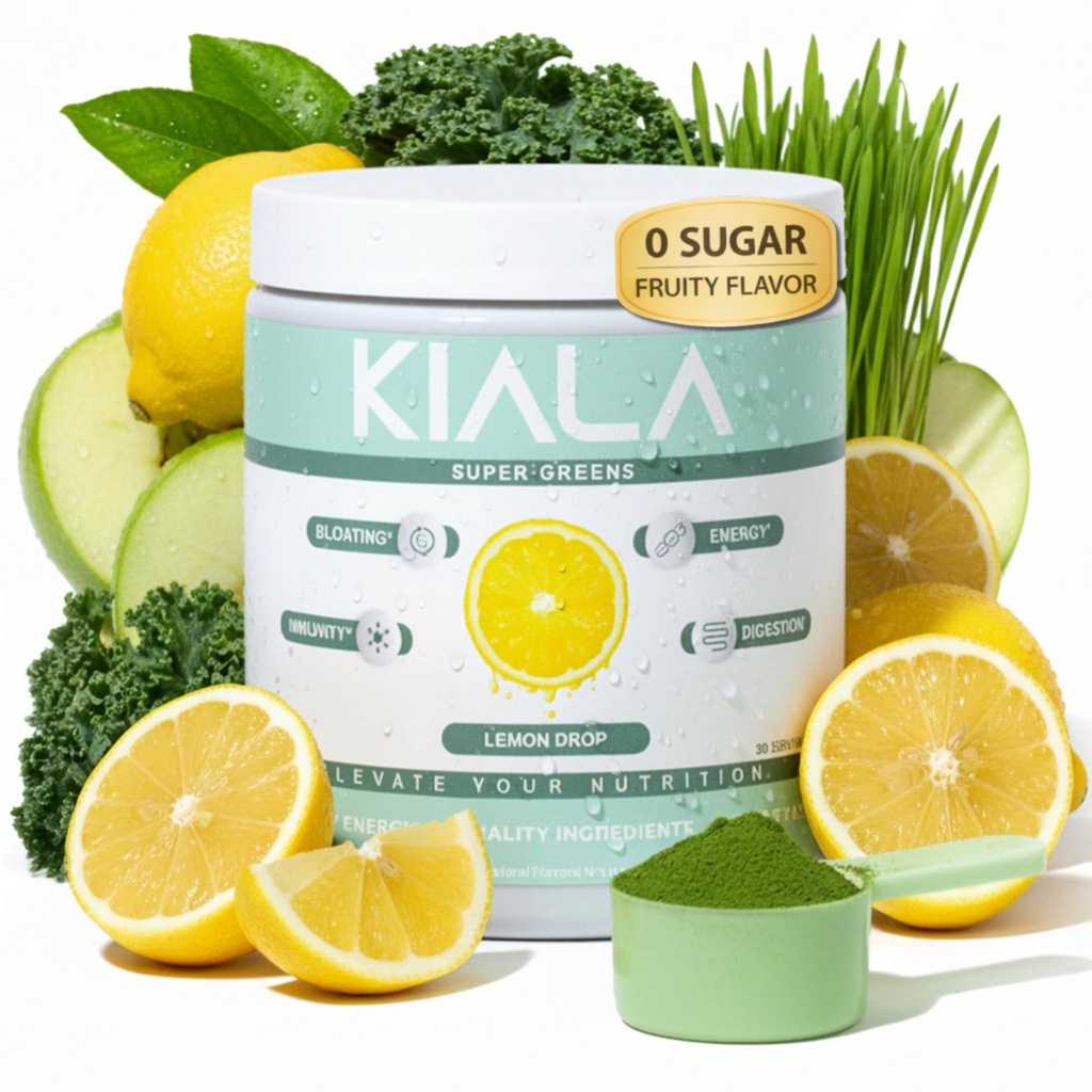 Kiala Beslenme Süper Yeşiller, Spirulina & Chlorella ile Spirition, Gut Health, Immunity, Energy, Gluten Free, Vegan, Sugar Free, Spectra Mix, Lemon Drop, 30 Hizmetler