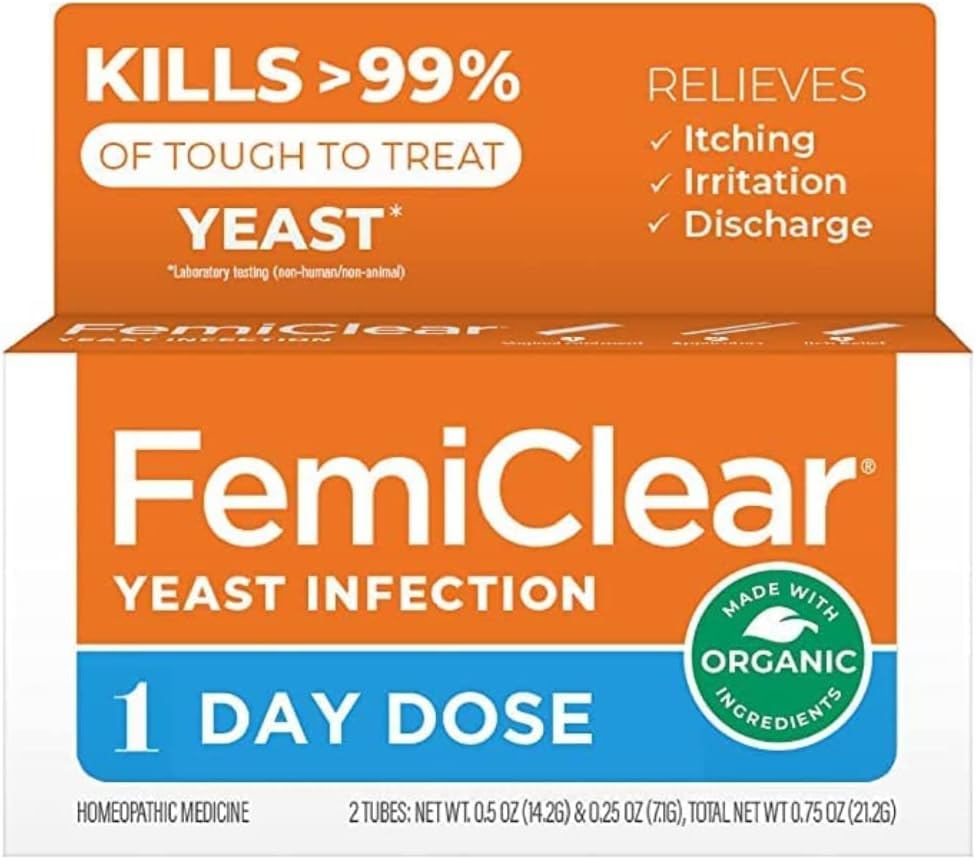 FemiClear 1-Day Dose Yeast Enfeksiyonu | Yeast Enfeksiyon Yardımı | Homeopatik Feminine Health | 0.25oz Yeast Enfeksiyonu Ointment, 1 Applicator ve 0,5oz Ointment