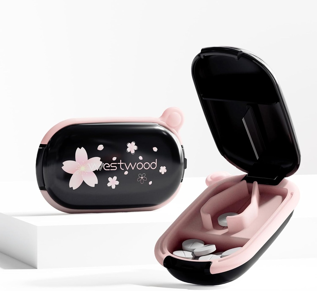 Black Small Pill XS Splitter with Centering Device for Small and Tiny Pills, Cuts Vitamins Tabletleri, Portatif Exquisite Pill Crusher for Purse Pocket