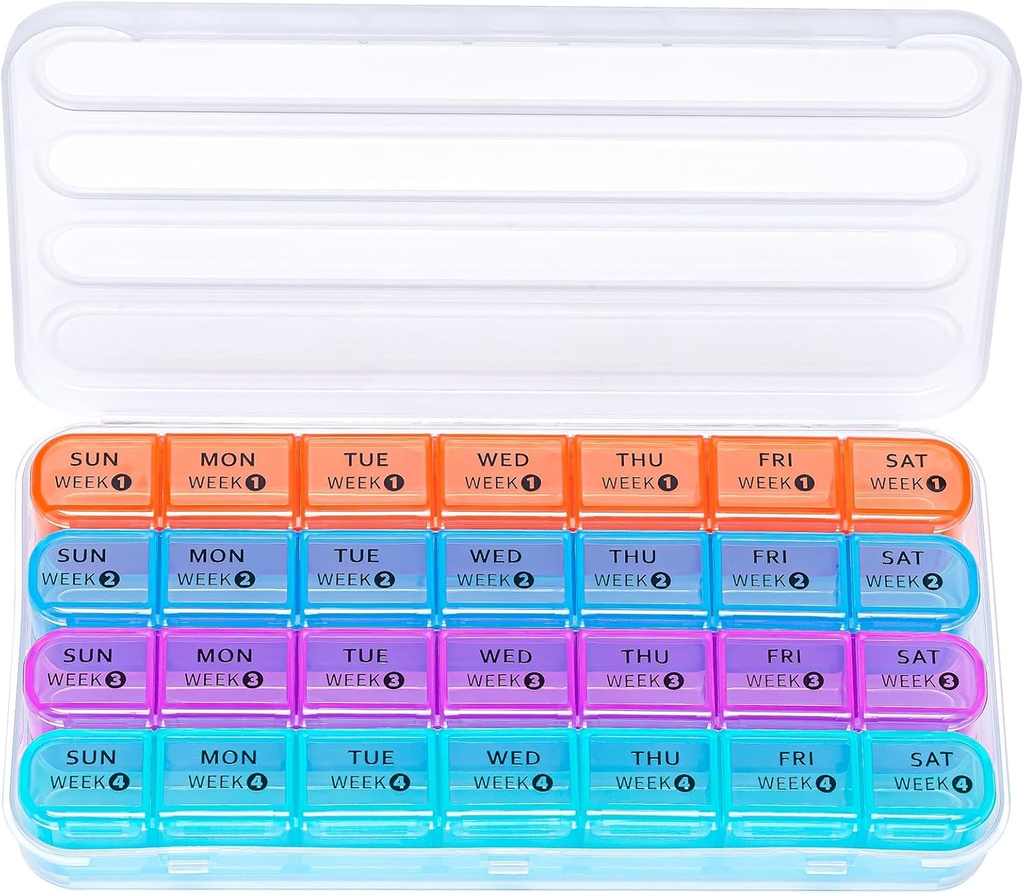 Zoxy Aylık Pill Organizer 28 Gün 1 Bir Gün Büyük 4 Hafta Pill Box Organizer, Dust-Proof One Moon Pill Case, Travel Medicine Organizer Aylık, Portre ve Meds için Portre Pill Konteyner