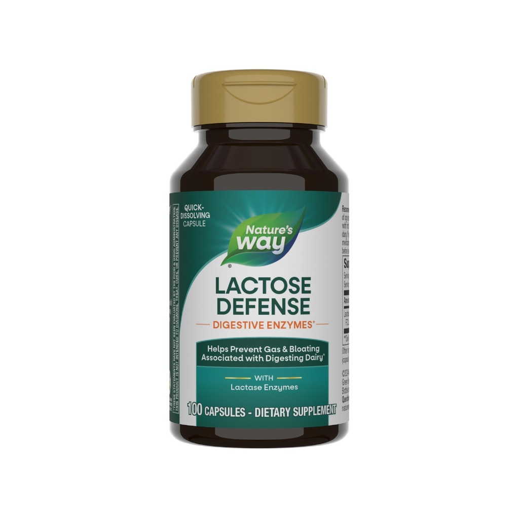 Nature's Way Lactose Defense, Digestive Enzymes*, Sütun Digestion of Dairy*, 690 mg lactase per 3Capsule Service, 100 Capsules (Pazar Mayıs Vary)
