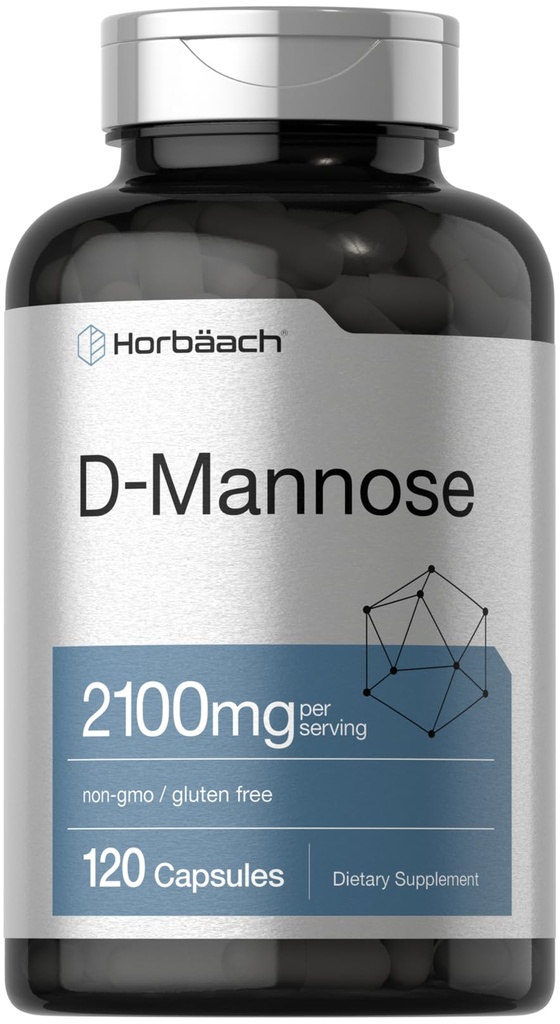 Horbäach D-Mannose | 2100 mg | 120 Capsules | En yüksek Potency | Non-GMO & Gluten Free Supplement Supplement